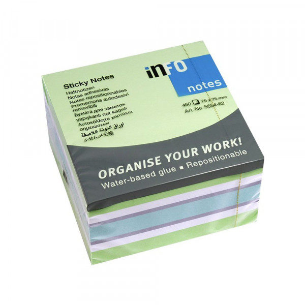 Info notes Kocka samolepljivi listići INFO NOTES 450 lis, 75x75 green mix 5654-62