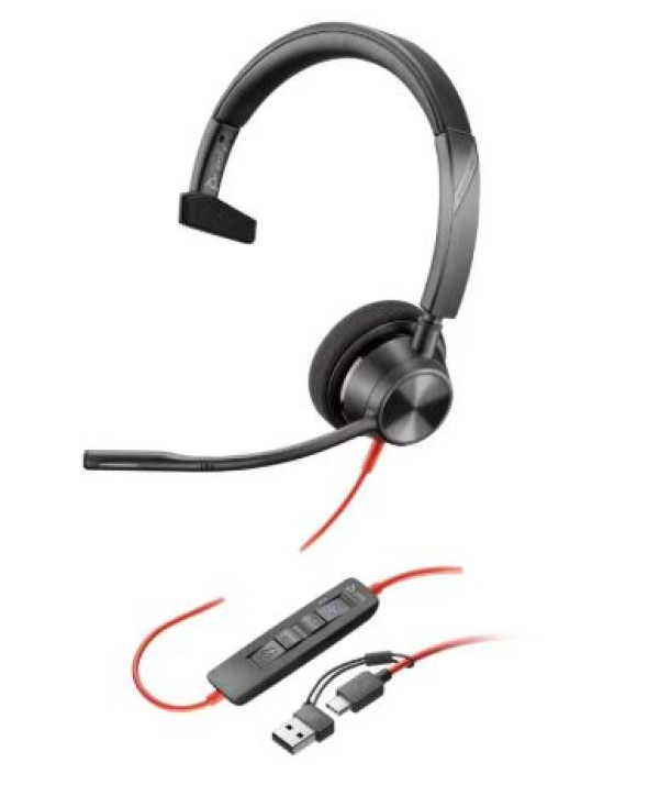 HP Poly Blackwire 3320 Stereo USB-C Headset +USB-C/A Adapter, Black, 2yw