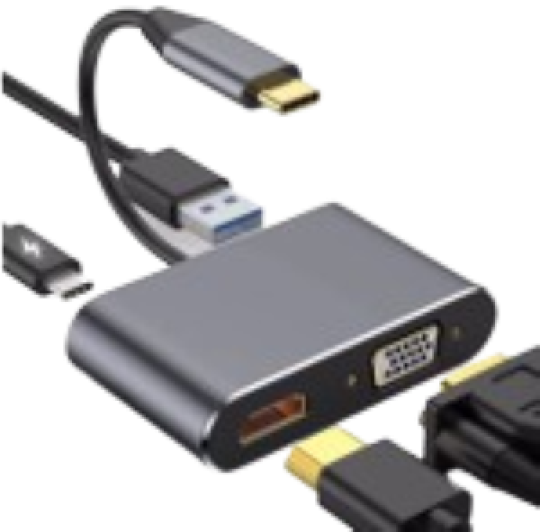 Stars Solutions Adapter Stars Solutions USB-C na HDMI/VGA/USB/PD sivi