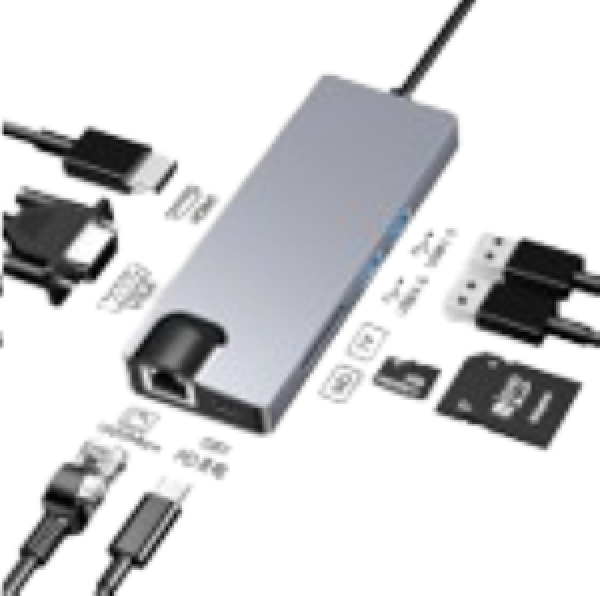 Stars Solutions Adapter Stars Solutions USB-C na HDMI/VGA/USB/SD/TF/LAN/PD sivi