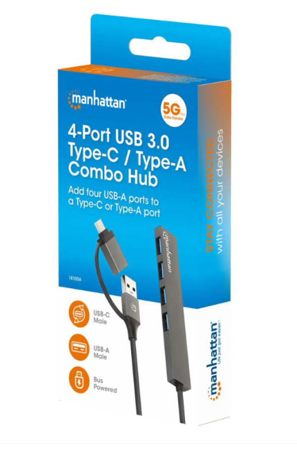 Manhattan USB-C/USB-A HUB 4port Manhattan 181006 4xUSB-A 3.2/5Gbps/Crni
