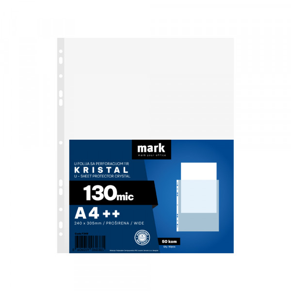 Mark U folija 130 mic 1/50 MARK A4++ kristal 240x305mm