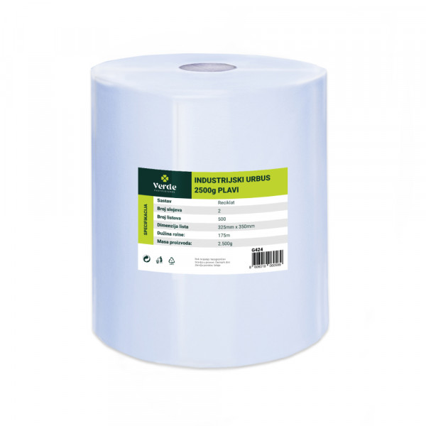 Verde papir Ubrus industrijski VERDE Pro, 2500g, 500 list. 35x32,5mm, plavi