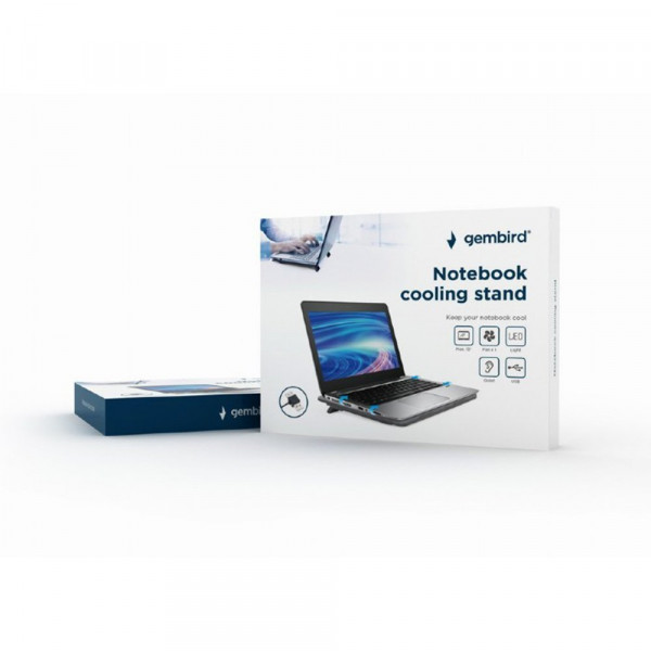 Notebook Cooling Stand 15in, 12cm Fan, LED Backlight, USB Passthrough, Black
