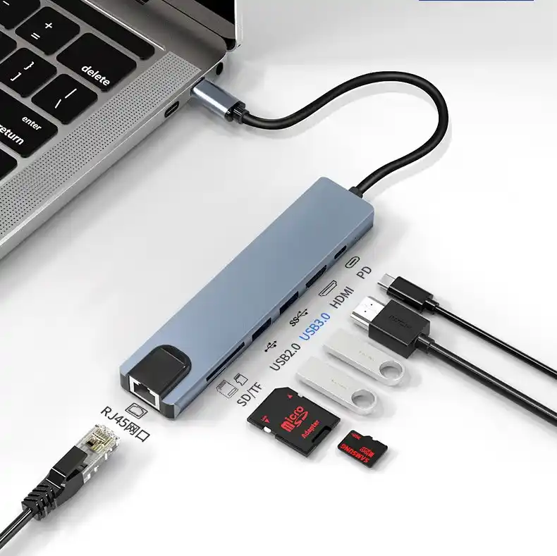 Kettz Adapter konverter TIP C 7/1 USB 3.0x2/Ethernet RJ45 /HDMI 4K 30HZ/PD/SD/TF