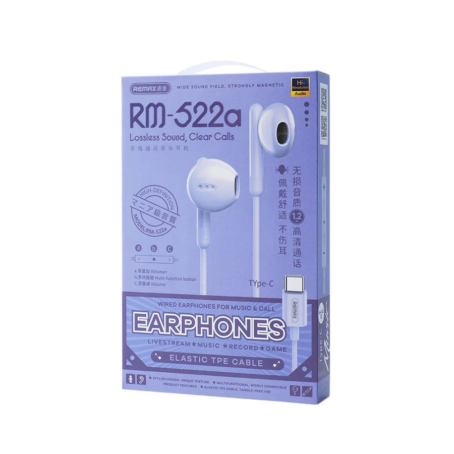 REMAX RM-522a White Type-C Wired Earphones  (With Digital Interface)