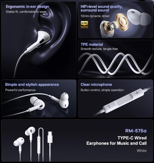 REMAX  RM-570a TYPE-C Wired Earphones (With Digital