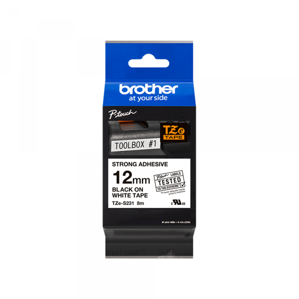 Brother TZeS-231 Jako lepljiva traka crna na belo 12mm