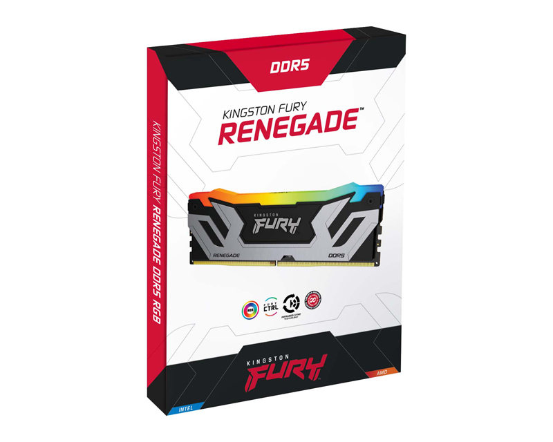 DDR5 24GB 8400MT/s [FURY RENEGADE RGB], Non-ECC CUDIMM (Clocked), CL40 1.45V, 288-pin 1Rx8, Silver/Black, w/Heatsink, XMP