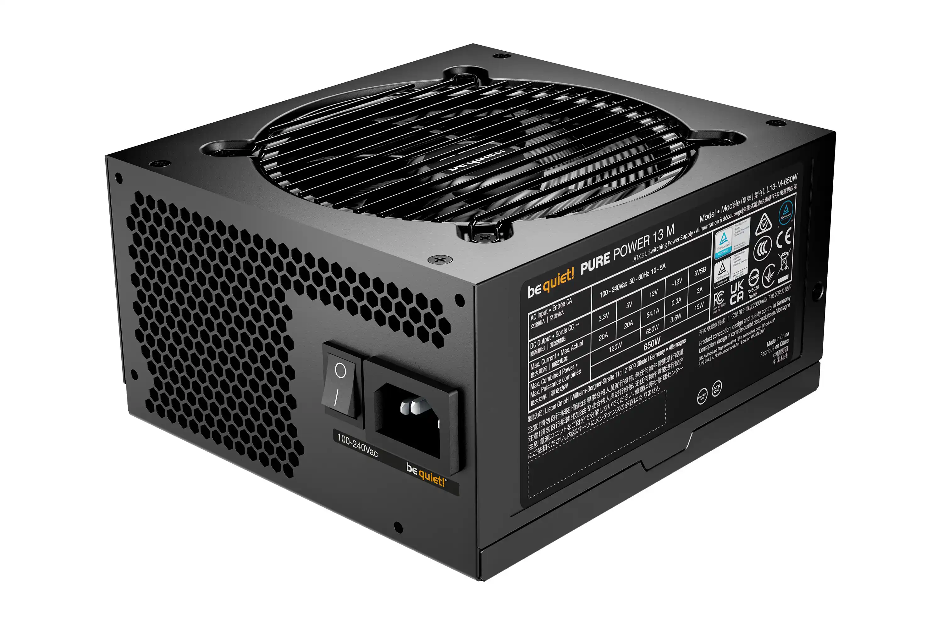 be quiet! PURE POWER 13 M 650W, 80 PLUS Gold efficiency (up to 94.2%), ATX 3.1 PSU with full support for PCIe 5.1 GPUs and GPUs with 6+2 pin connectors, Exceptionally silent semi-passive 120mm be quiet! fan