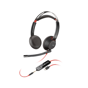 HP Poly Blackwire 5220 Stereo USB-C Headset +3.5mm Plug +USB-C/A Adapter, Black, 2yw, 8X231AA