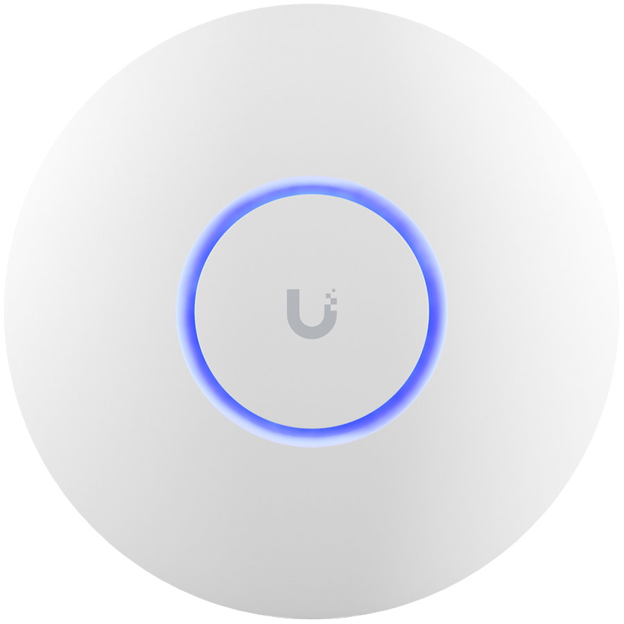UBIQUITI U6+, WiFi 6, 4 spatial streams, 140 m² (1,500 ft²) coverage, 300+ connected devices, PoE, GbE uplink.