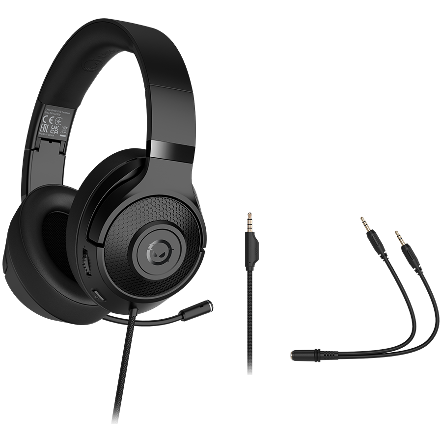 LORGAR Noah 101, Gaming headset with microphone, 3.5mm jack connection, cable length 2m, foldable design, PU leather ear pads, size: 185*195*80mm, 0.245kg, black, LRG-GHS101B