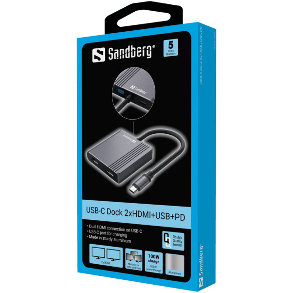 Docking station Sandberg USB-C Dock 2xHDMI+USB+PD 136-44