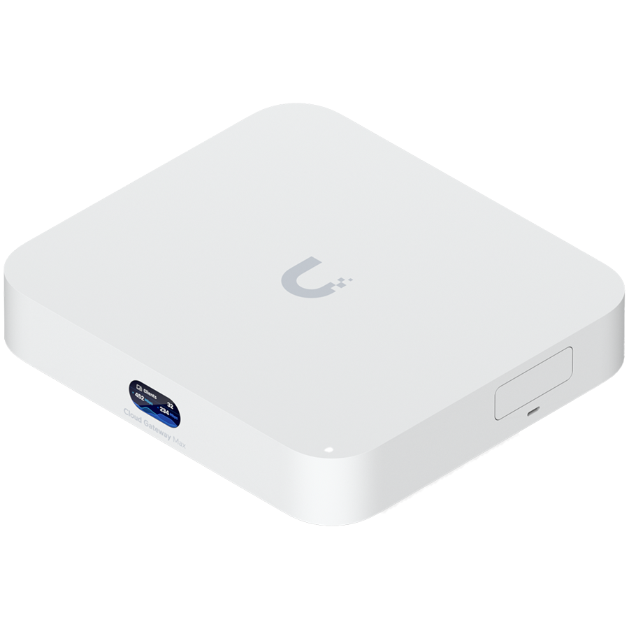 Ubiquiti UCG-MAX-EU Compact 2.5G Cloud Gateway, 30+ UniFi device, 300+ client support, 1.5 Gbps IPS routing, selectable NVR storage, 1.5 Gbps routin IDS/IPS, 512 GB