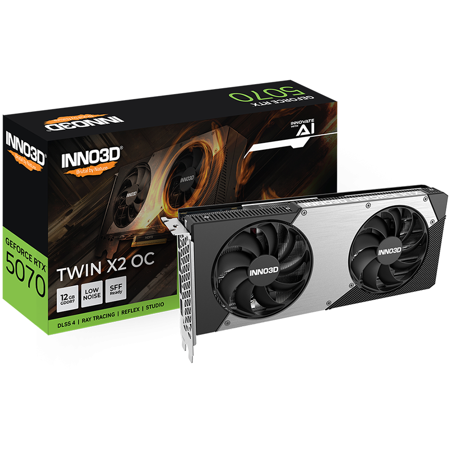 NVIDIA INNO3D RTX 5070 X2 OC 12GB GDDR7 192bit, 2542MHz / 28Gbps, 3x DP, 1x HDMI, 2 fans 2 slot, N50702-12D7X-195064N