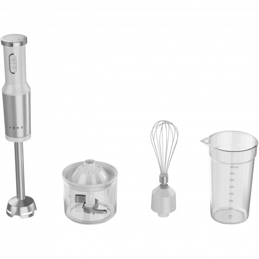 Aeno Hand Blender, 1200W in CB, White, Tiger Teeth Cutter, Whisk, Food Processor, Cup