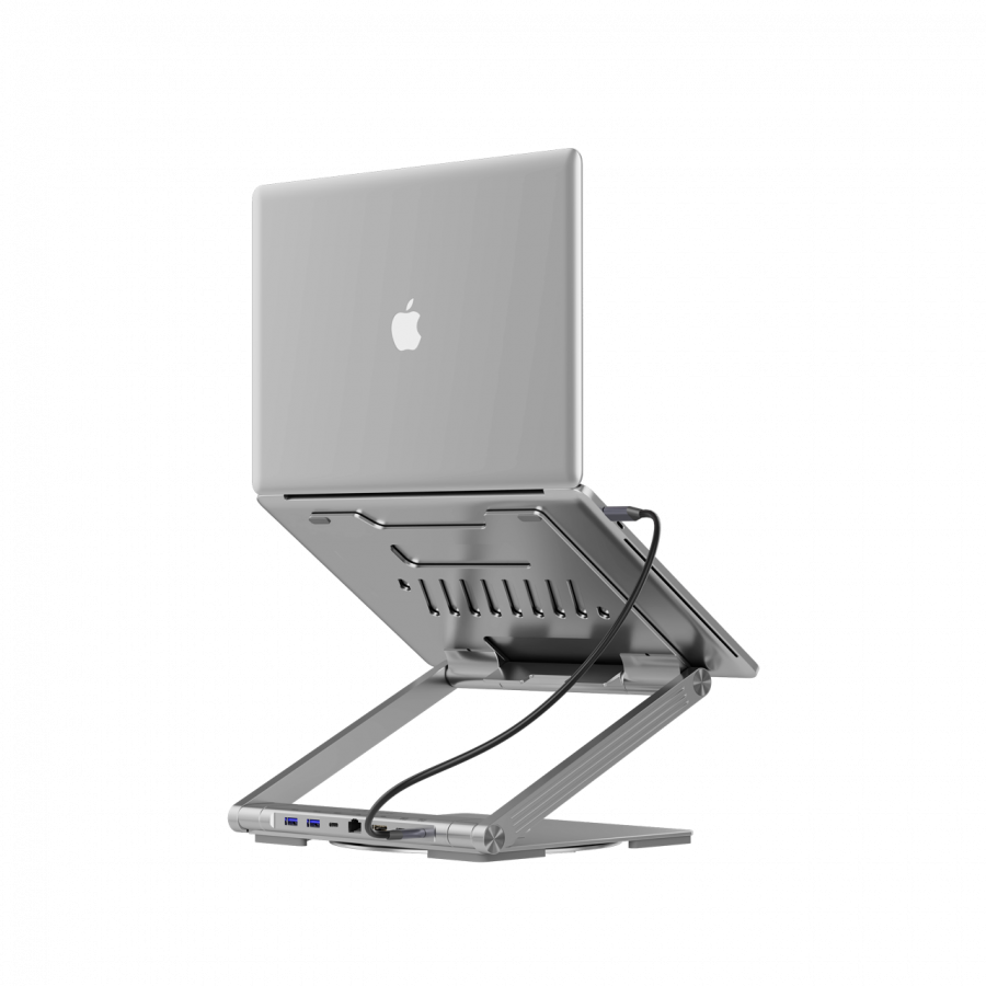 Canyon Laptop stands with hub, TYPE C F to HDMI2.0+2USB3.0+USBC3.0+RJ45+PD, TYEP C TO C cable 1m white with Emarker: HUSB332A, Material: Aluminum case+ABS+PS, Size: 245x240x27.2+/-0.3mm, Weight:1304g