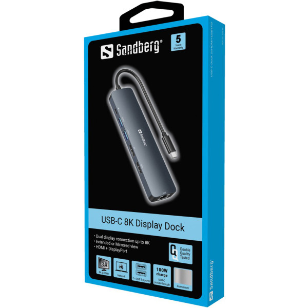 Docking station Sandberg USB-C - HDMI/DP/LAN/2xUSB 3.0/USB C PD 100W 136-43