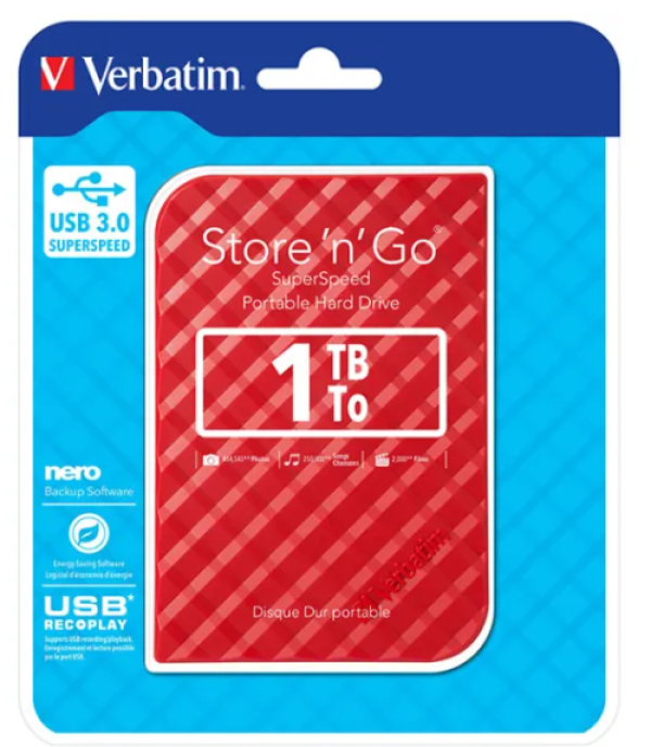 HDD E2.5" Verbatim 1TB USB 3.0 Store'n'Go 53203, Red