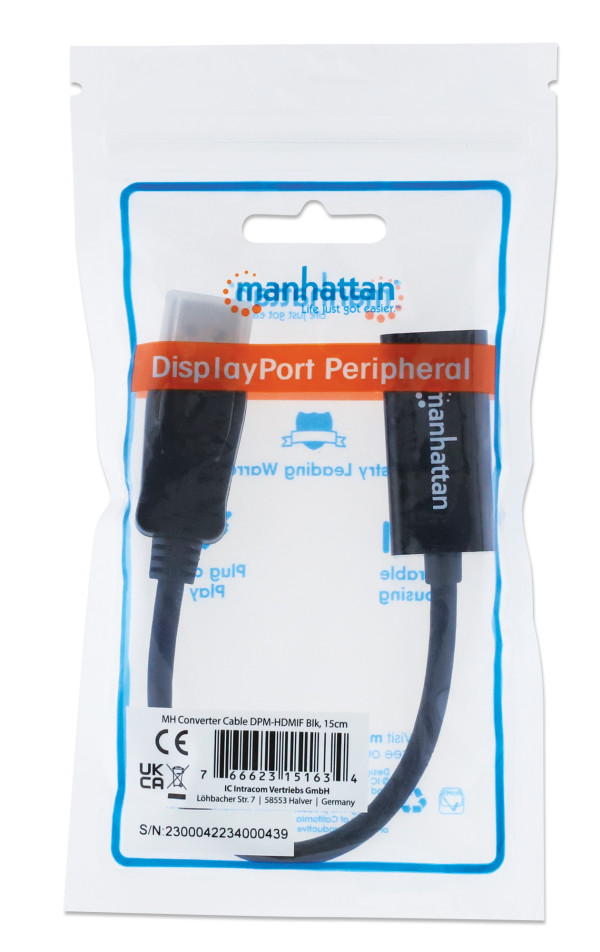 Manhattan Adapter Manhattan 151634 DisplayPort/M - HDMI/F 1080p Crni