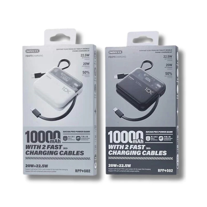 REMAX  RPP-602 - 20W+QC 22.5W Power Bank with 2 Fast Charging Cables  10000mAh