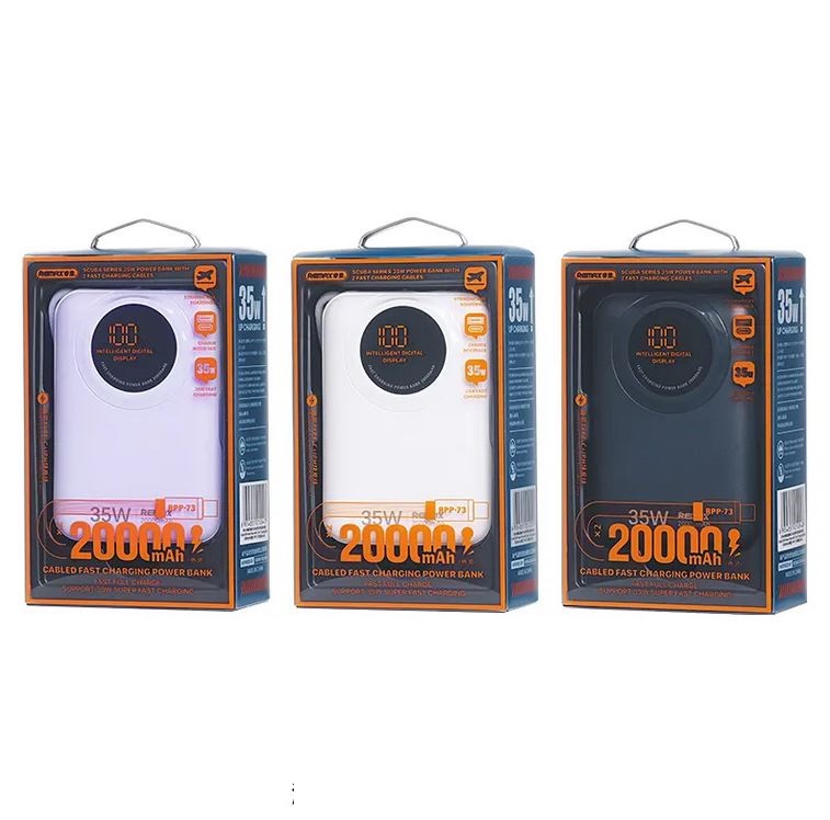 REMAX RPP-73 Purple 35W Power Bank with 2 Fast Charging Cables 20000mAh