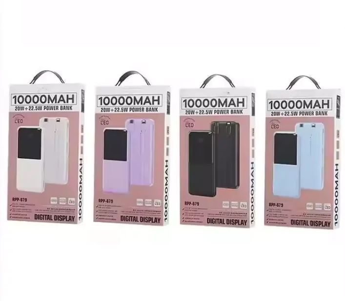 REMAX  RPP-679  Black 20W+QC 22.5W Power Bank with 2 Fast Ch. Cables 10000mAh