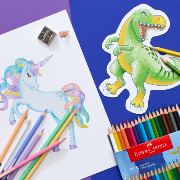Drvene Bojice Faber Castell Dino Klasik 1/10 +3 met+3 neon + stikeri 111213