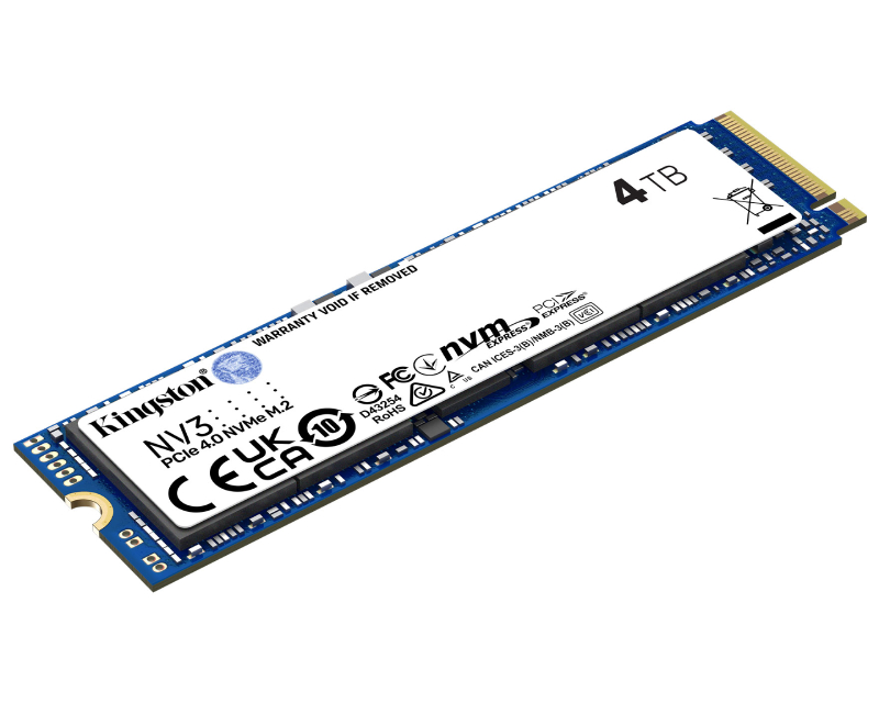 M.2 NVMe 4TB SSD, NV3, PCIe Gen 4x4, Read up to 6,000 MB/s, Write up to 5,000 MB/s, (single sided), 2280