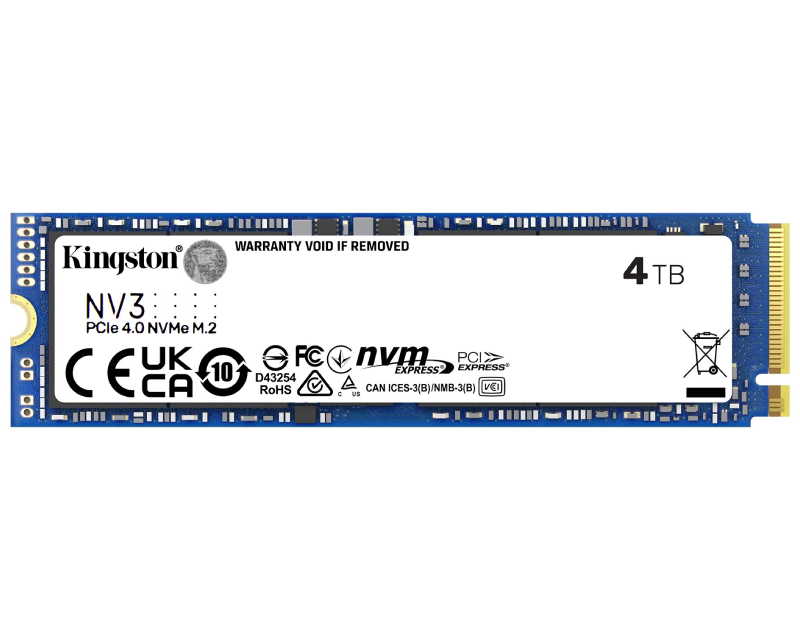 M.2 NVMe 4TB SSD, NV3, PCIe Gen 4x4, Read up to 6,000 MB/s, Write up to 5,000 MB/s, (single sided), 2280