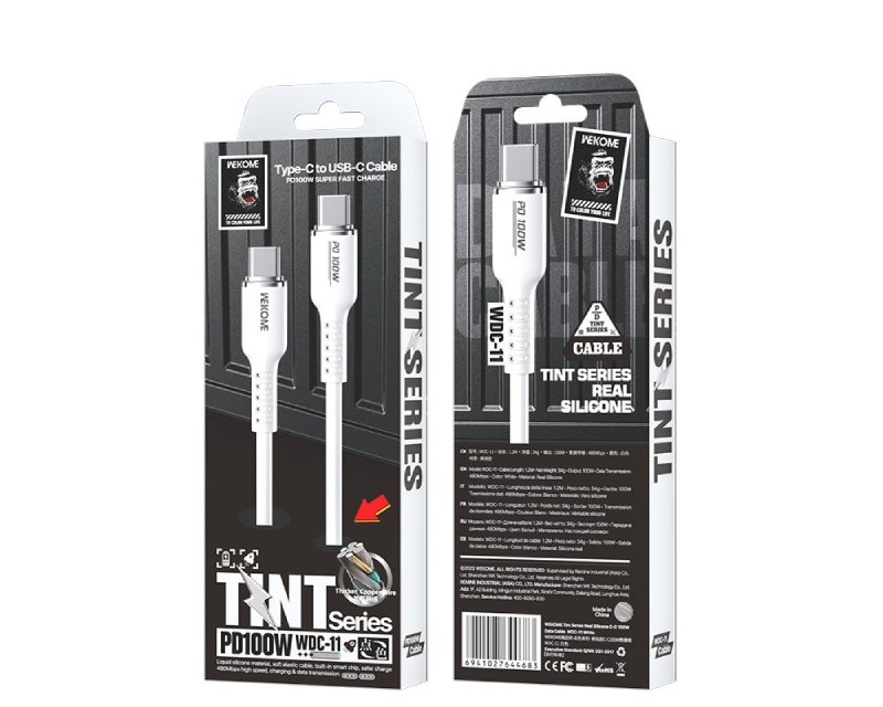 WEKOME Kabl 3.1 USB tip C M/M 1.2m, za Superbrzo punjenje 100W/480Mbps, Silicon Soft, beli WDC-11, 569