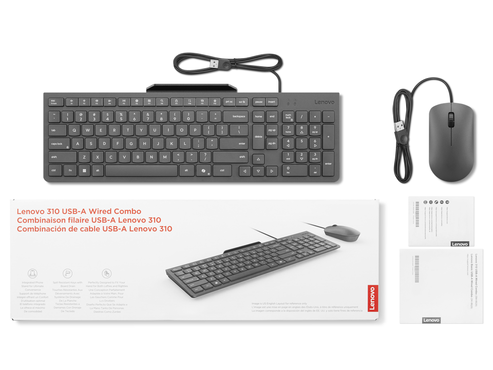 Lenovo 310 USB Combo Keyboard and Mouse US English 103P Black
