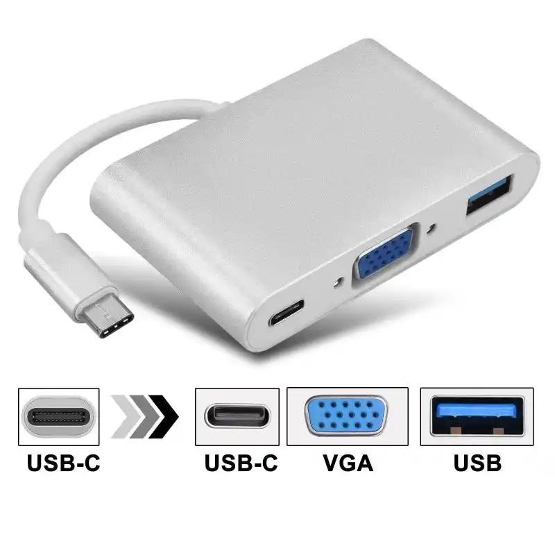 Adapter konverter USB 3.1 Tip C-USB 3.0/VGA/USB Tip C PD Kettz UVA-23