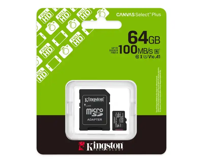 KINGSTON MicroSD 64 GB Canvas Select Plus Class 10 V10 A1 Read up to 100 MBs SDCS3 64 GB