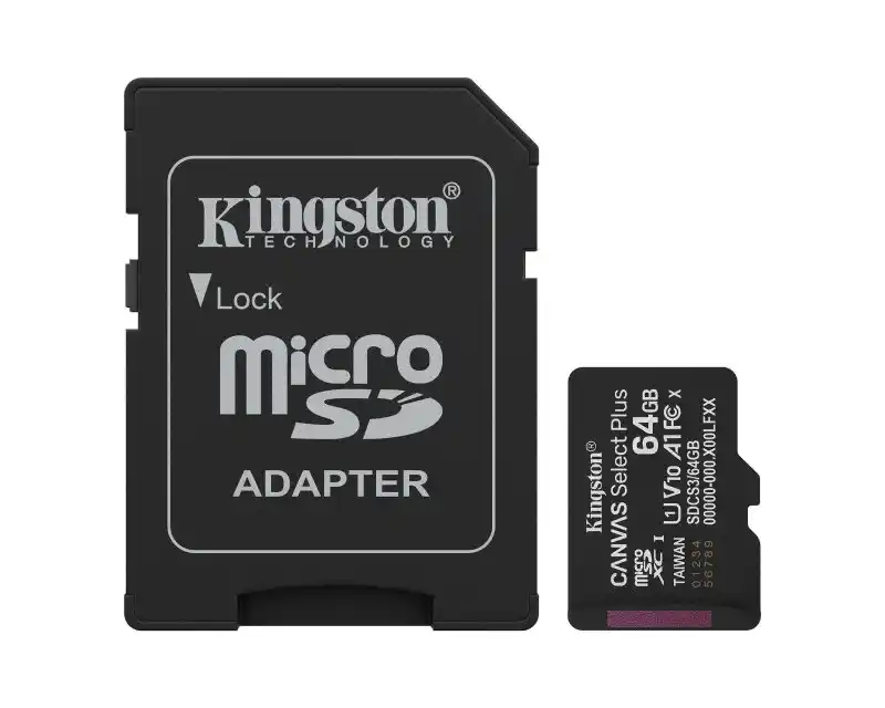 KINGSTON MicroSD 64 GB Canvas Select Plus Class 10 V10 A1 Read up to 100 MBs SDCS3 64 GB