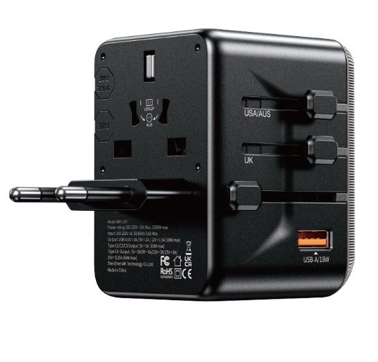 WEKOME Univerzalni Strujni GaN Punjač, 5-porta USB (3.0 i 4 x 3.1 tipC-EU/UK/AU/US/JAP) 65W, crni WP-U70