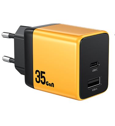 WEKOME Superbrzi Strujni GaN Punjač, 2-porta USB (3.0 i 3.1 tipC) 35W, žuti WP-U36