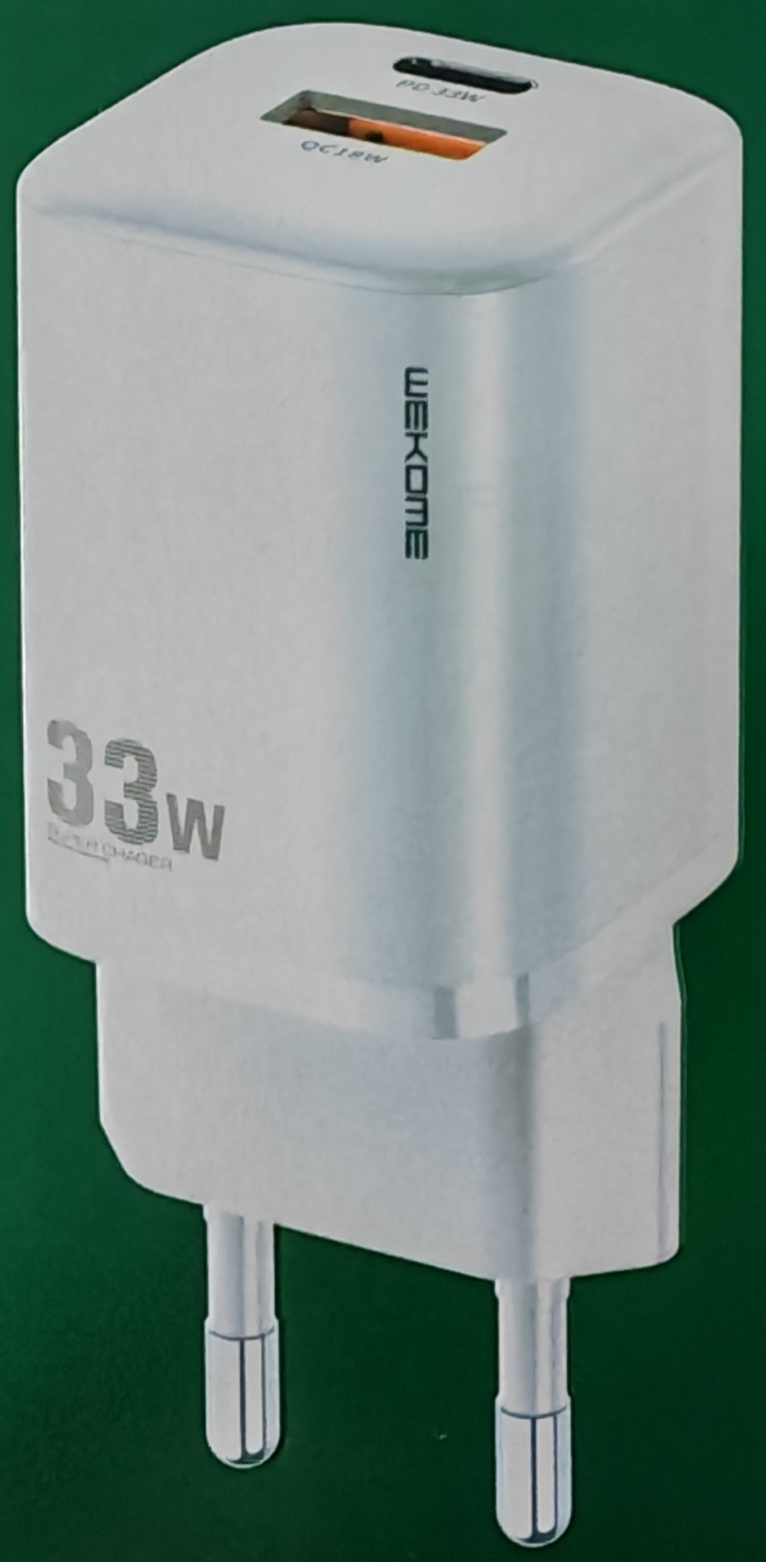 WEKOME Superbrzi Strujni GaN Punjač, 2-porta USB (3.0 i PD-tipC) 33W, WP-U53, beli