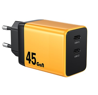 WEKOME Superbrzi Strujni GaN Punjač, 2-porta USB (2 x 3.1 tipC) 45W, žuti WP-U33