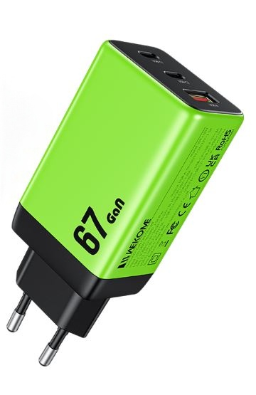 WEKOME Superbrzi Strujni GaN Punjač, 3-porta USB (3.0 i 2 x 3.1 tipC) 67W, žuti WP-U157