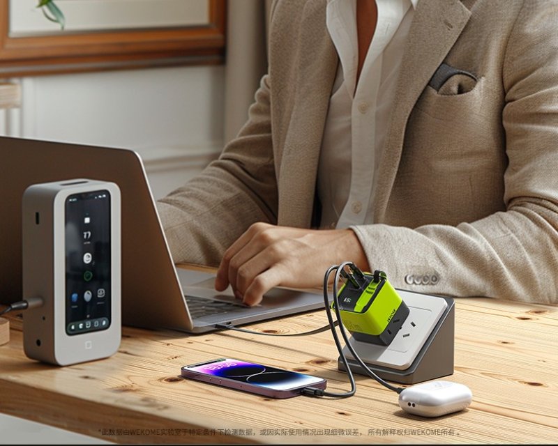 WEKOME Superbrzi Strujni GaN Punjač, 2-porta USB (3.0 i 3.1 tipC) 65W W/Display+Kabl USB 3.1 tip C 80cm, žuti WP-U39