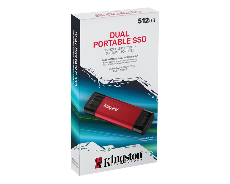 Portable SSD 512GB, SPSD, USB 3.2 Gen.2 Type-A/Type-C, Read up to 1,050MB/s, Write up to 950 MB/s, Red
