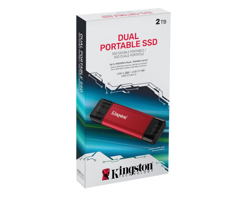 Portable SSD 2TB, SPSD, USB 3.2 Gen.2 Type-A/Type-C, Read up to 1,050MB/s, Write up to 950 MB/s, Red
