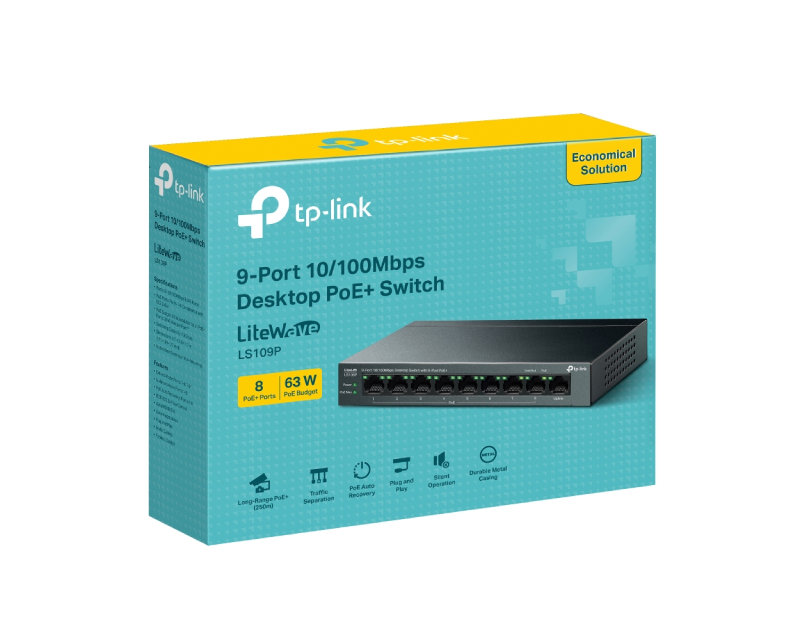 TP-LINK LS109P(UN) 9-Port 10/100Mbps Desktop Switch sa 8-Portova PoE+