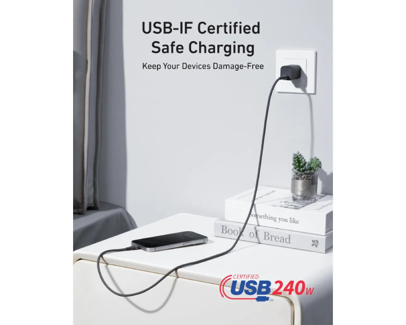 ANKER USB tip-C kabl M/M 0.9m, za Super brzo punjenje 240W/480Mbps, pleteni, crni