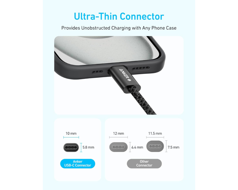 ANKER Zolo USB tip-C kabl M/M 1.8m, za Apple, super brzo punjenje 240W/480Mbps, pleteni, crni