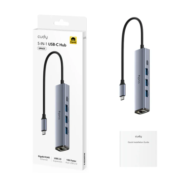 CUDY Adapter-konverter Cudy UH605 USB Tip C-3xUSB 3.0+RJ45