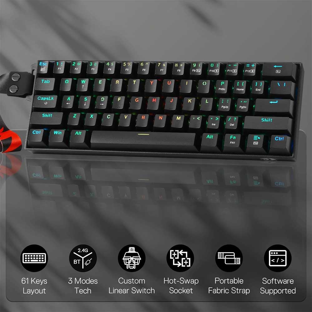 Draconic K530 Pro Plus Bluetooth/Wired Mechanical 60% Gaming Keyboard w/strap