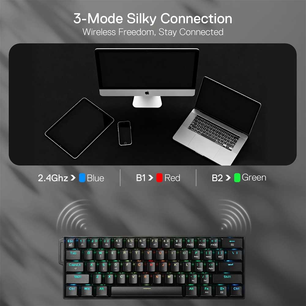 Draconic K530 Pro Plus Bluetooth/Wired Mechanical 60% Gaming Keyboard w/strap